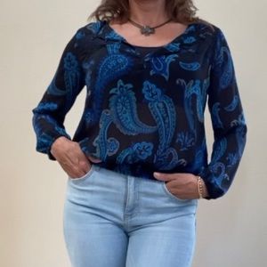 Lucky Brand Blouse Blue Black Paisley Fits S and M